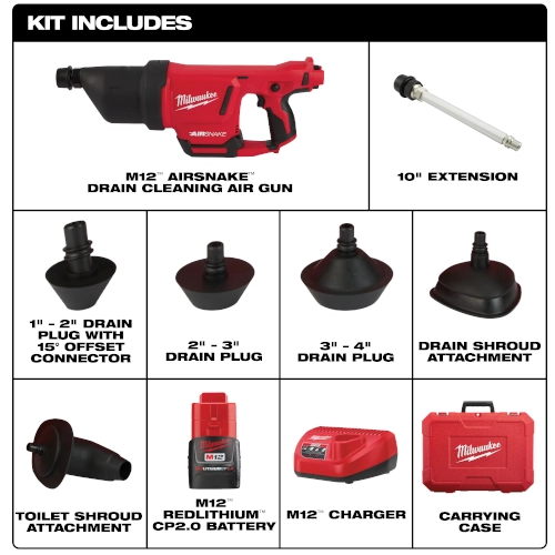 Kit de pistolet à air comprimé pour le déblocage des canalisations M12™ AIRSNAKE™