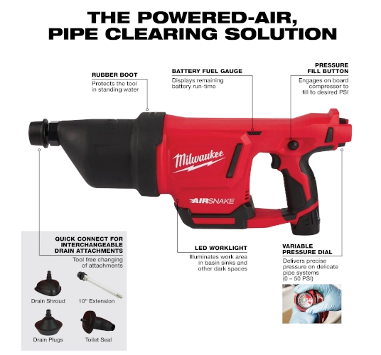 Kit de pistolet à air comprimé pour le déblocage des canalisations M12™ AIRSNAKE™