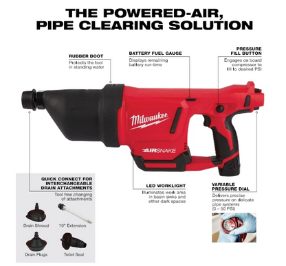 Kit de pistolet à air comprimé pour le déblocage des canalisations M12™ AIRSNAKE™