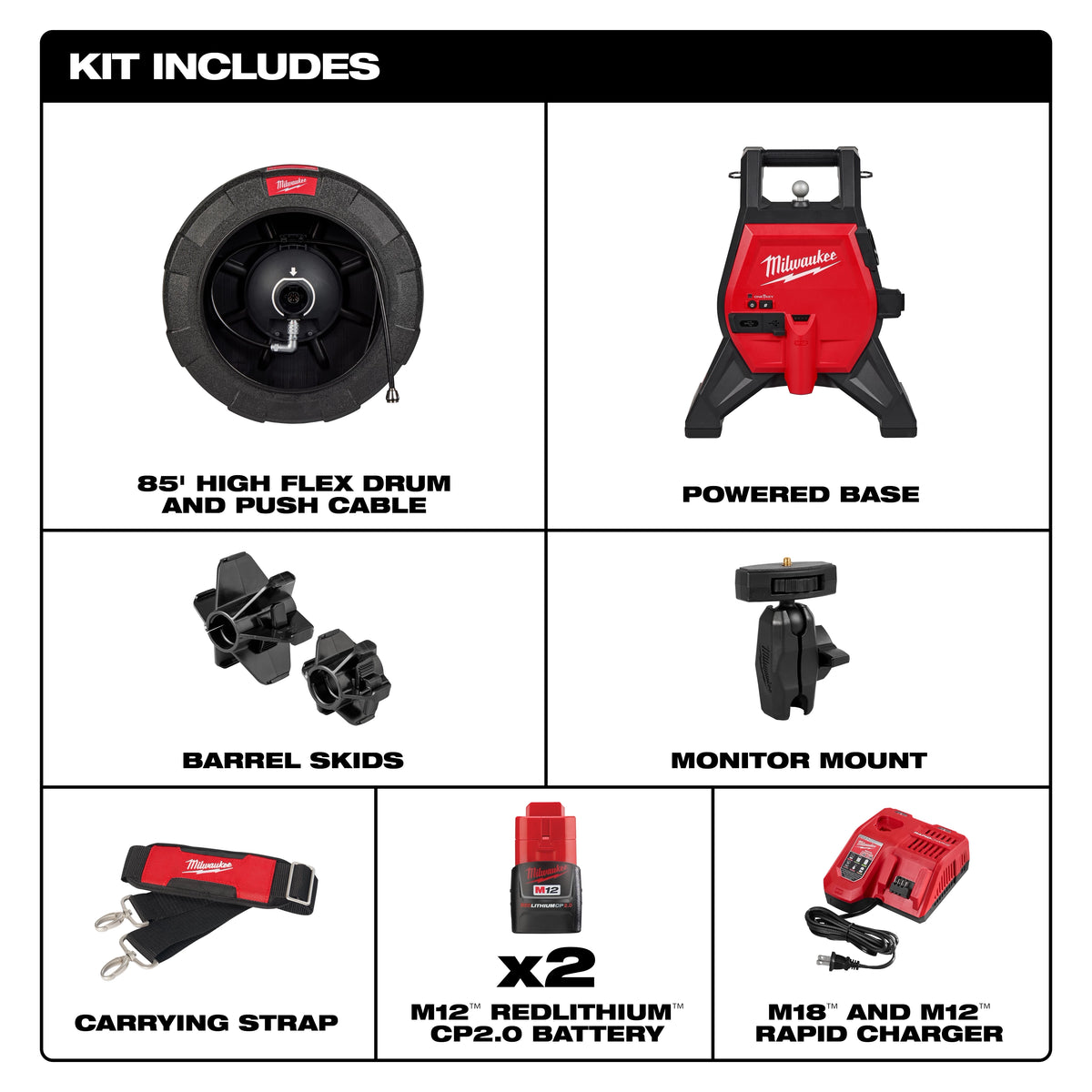 Contents of the Milwaukee 3318-22B inspection camera kit