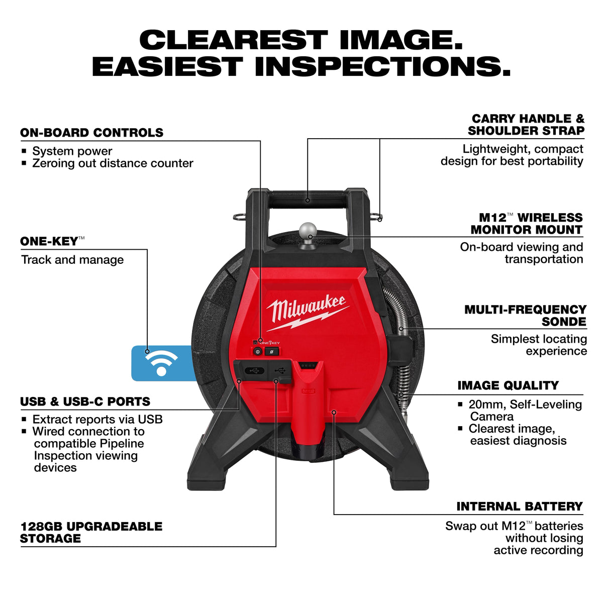 Caractéristiques de la caméra d'inspection compacte Milwaukee M12 85 pi