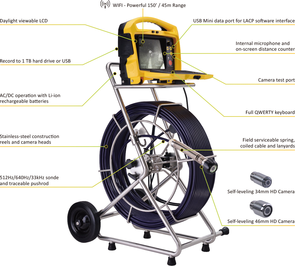 Caméra d’inspection vidéo professionnelle Vivax-Metrotech vCam-6 HD pour les tuyaux de 3.0'' à 8.0''